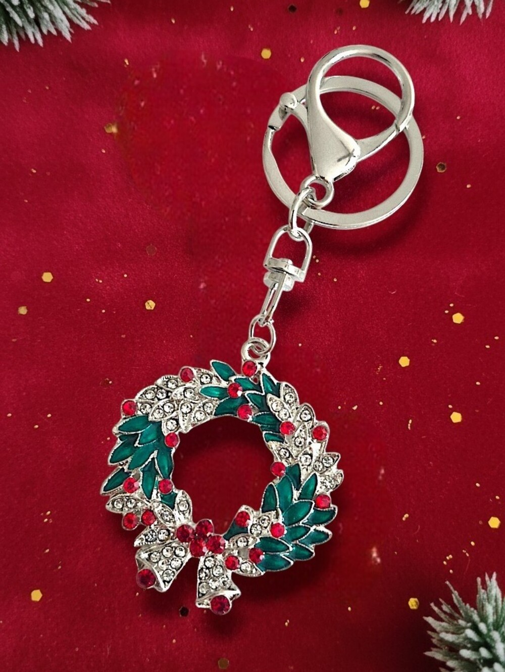 Festive Holiday Wreath Bag Charm/Keychain